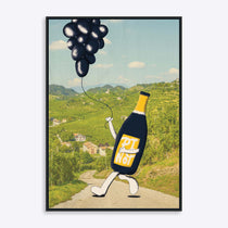 Vinplakat med vinflaske og vindruer